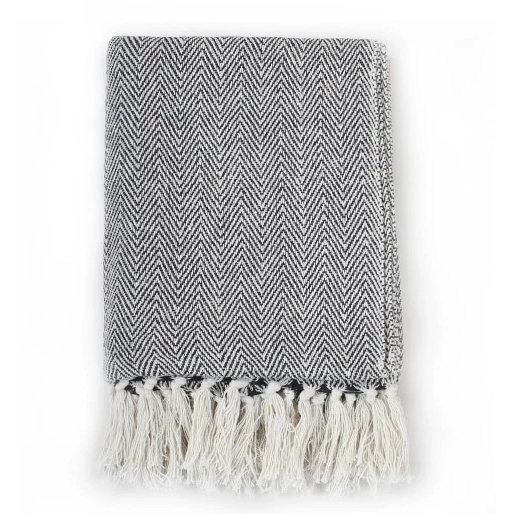 vidaXL vidaXL Cotton Throw Blanket 125x150 cm Grey with Tassels - Blankets Throws