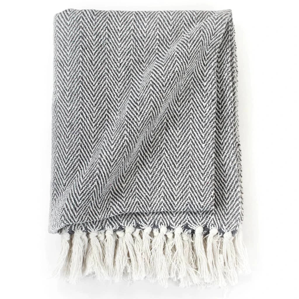 vidaXL vidaXL Cotton Throw Blanket 125x150 cm Grey with Tassels - Blankets Throws