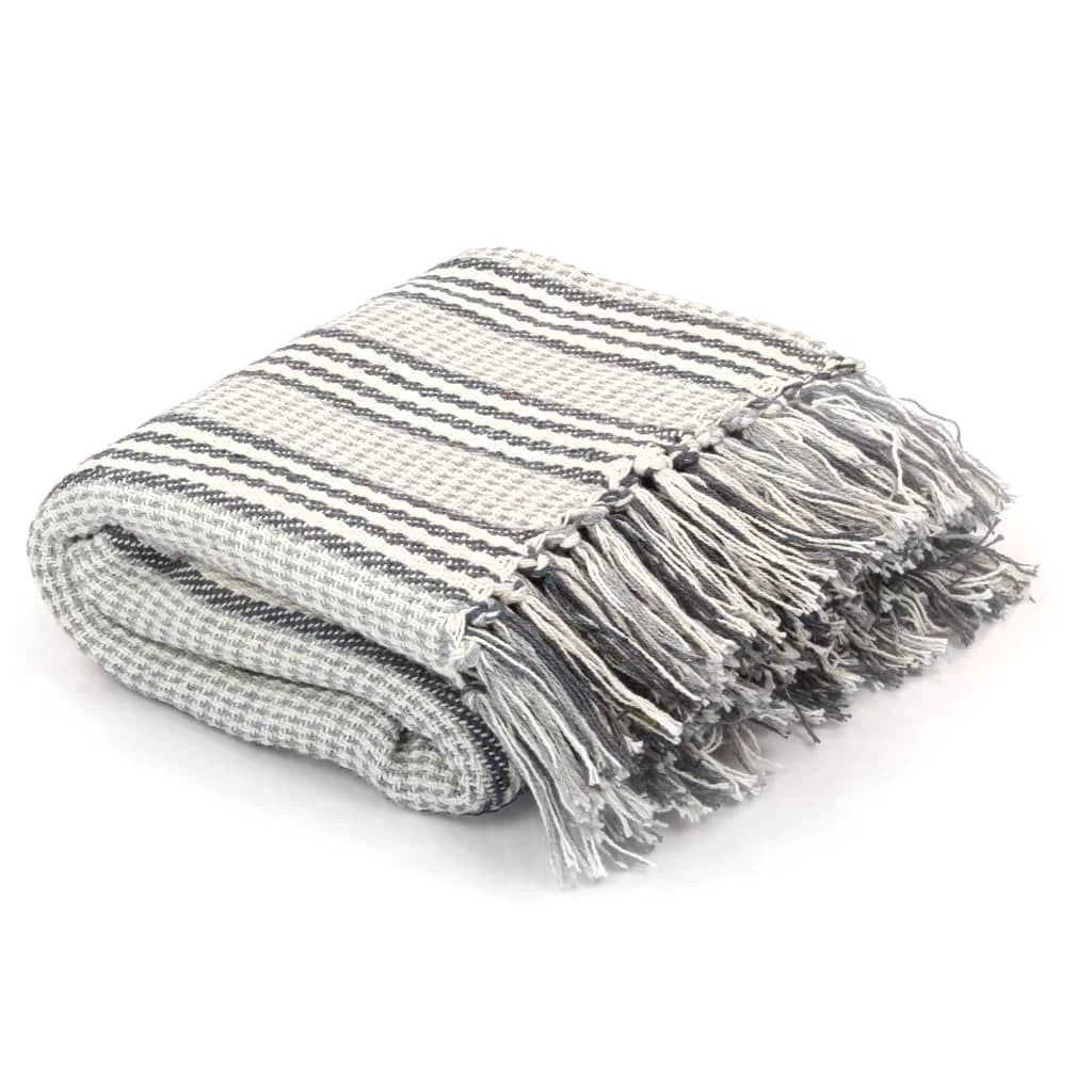 vidaXL vidaXL Cotton Throw Blanket 125x150 cm Grey with Tassels - Blankets Throws