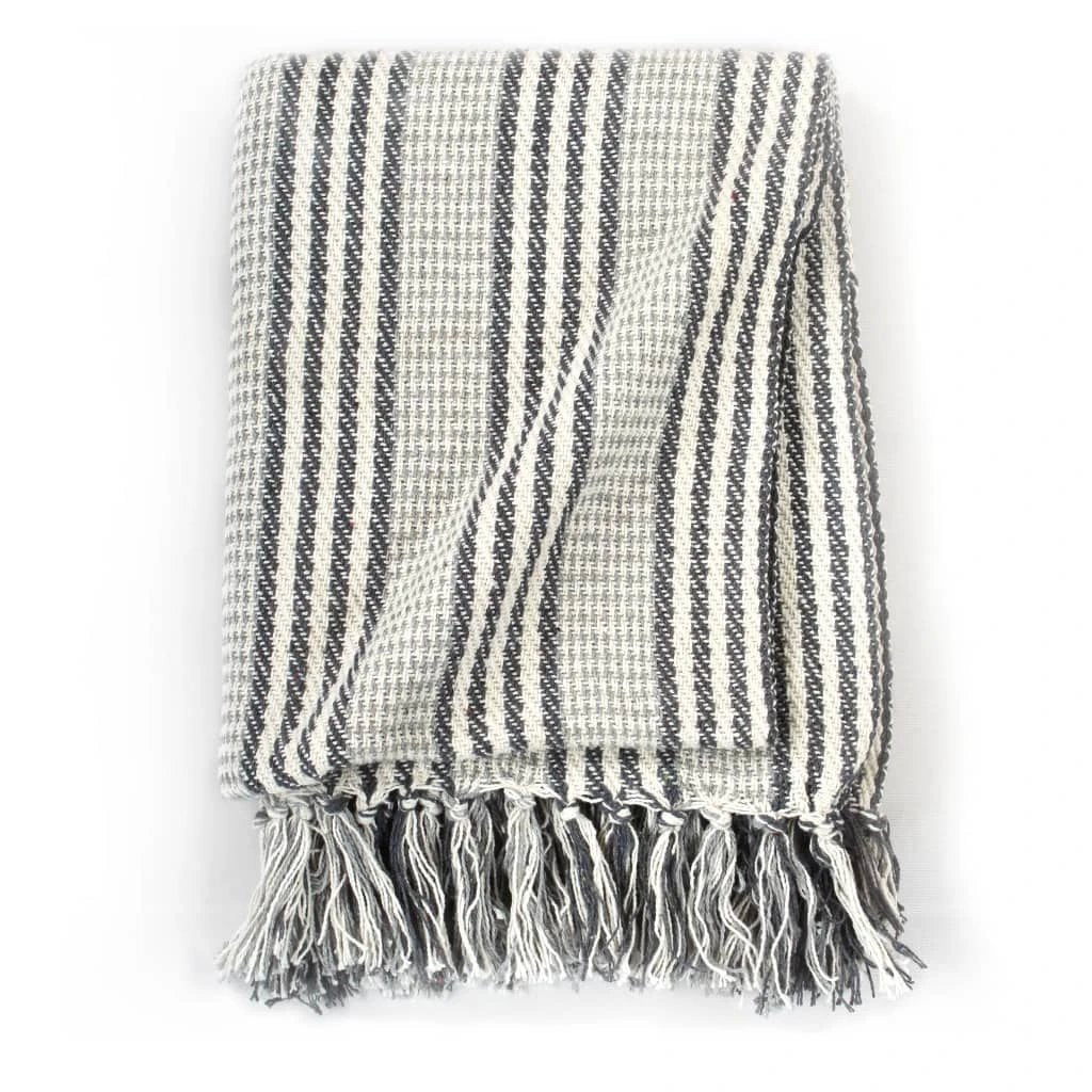 vidaXL vidaXL Cotton Throw Blanket 125x150 cm Grey with Tassels - Blankets Throws