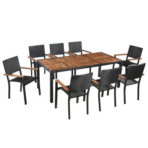 vidaXL vidaXL 5 Piece Outdoor Dining Set Poly Rattan and Acacia Wood Black - Garden Set
