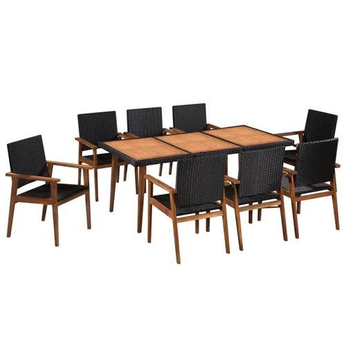 vidaXL VidaXL 7 Piece Outdoor Dining Set 180x90x74 cm Water Resistant Poly Rattan with Solid Acacia Wood for Garden and Patio - Garden Set