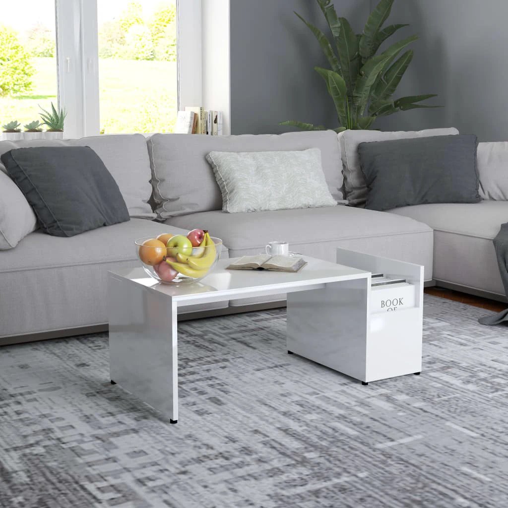 vidaXL VidaXL Coffee Table 90x45x35 Cm White Engineered Wood Openwork Geometric Design With Storage For Modern Living Rooms - Coffee Table