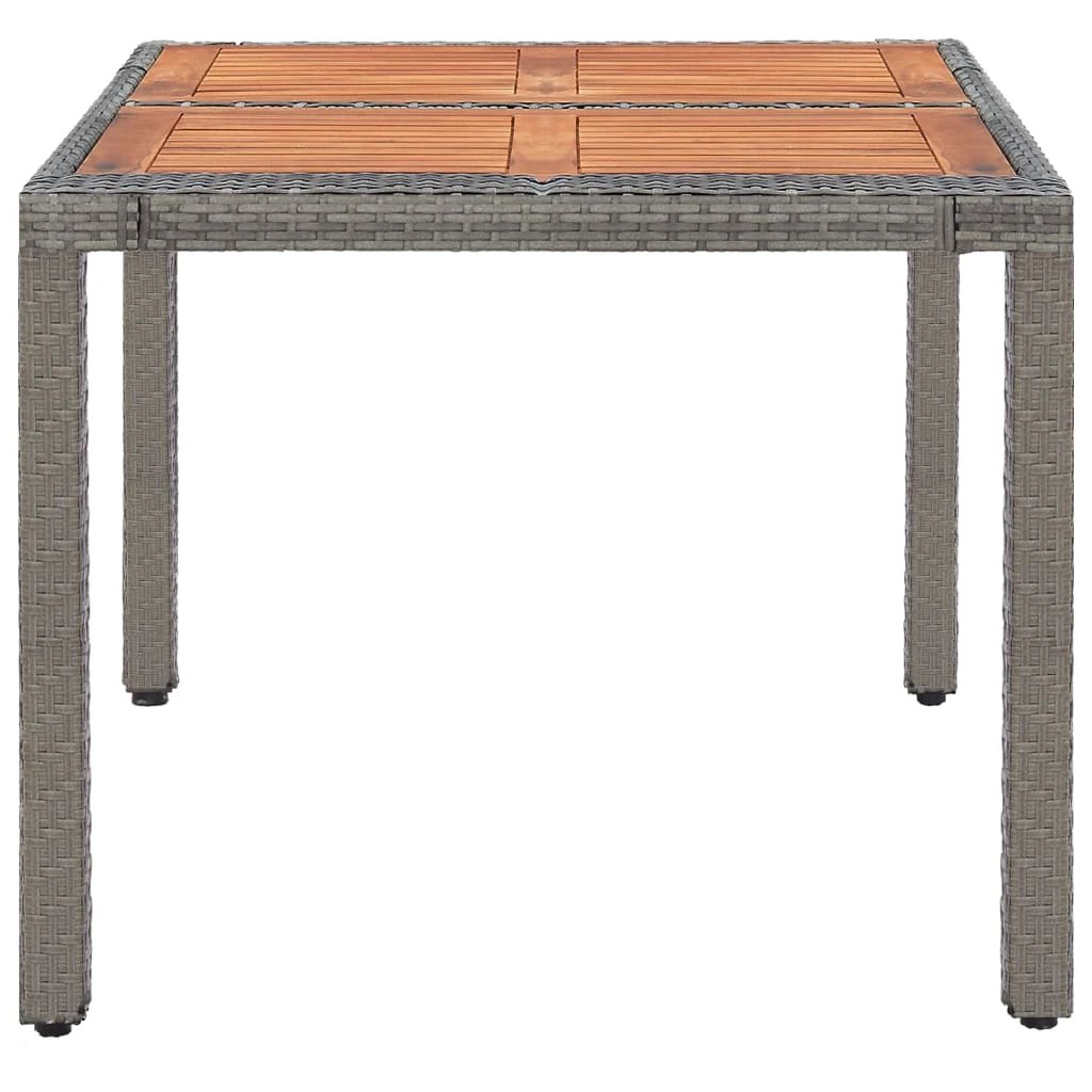 vidaXL Garden Table Grey 90x90x75 cm Poly Rattan and Solid Acacia Wood - Garden Table