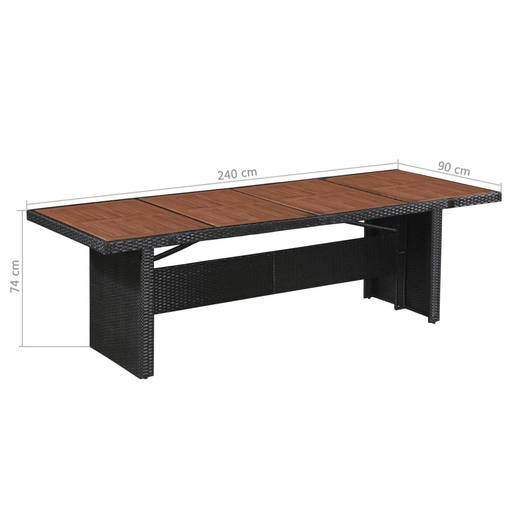 vidaXL Garden Table 240x90x74 cm Poly Rattan and Solid Acacia Wood by vidaXL