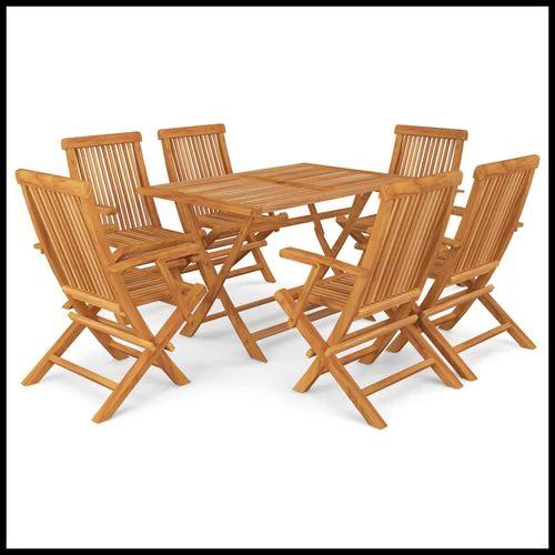 VidaXL 5 Piece Solid Teak Wood Garden Dining Set 120x70 cm Foldable Weather Resistant Outdoor Furniture for Camping and Picnics by vidaXL