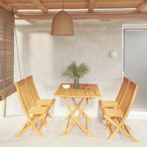 VidaXL 5 Piece Solid Teak Wood Garden Dining Set 120x70 cm Foldable Weather Resistant Outdoor Furniture for Camping and Picnics by vidaXL