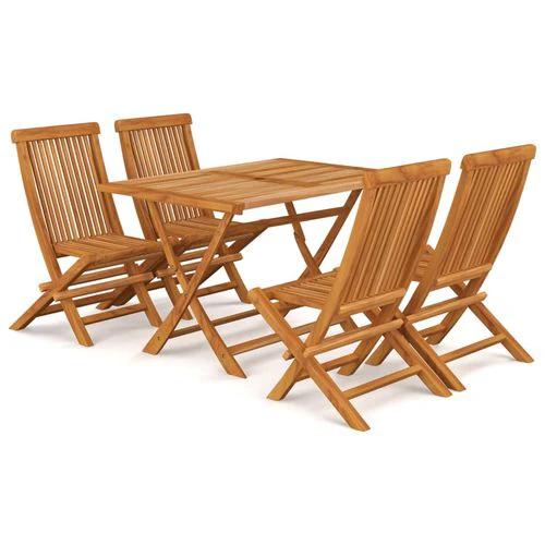 VidaXL 5 Piece Solid Teak Wood Garden Dining Set 120x70 cm Foldable Weather Resistant Outdoor Furniture for Camping and Picnics by vidaXL