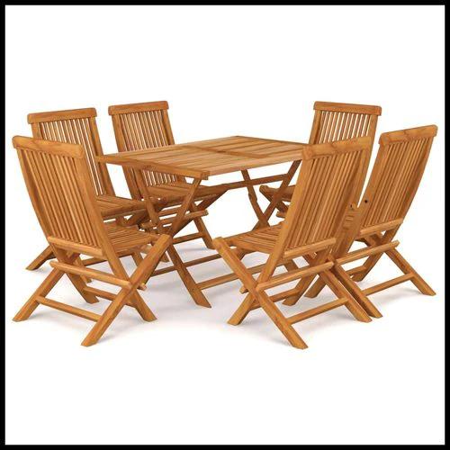 vidaXL VidaXL 5 Piece Solid Teak Wood Garden Dining Set 120x70 cm Foldable Weather Resistant Outdoor Furniture for Camping and Picnics - Garden Set