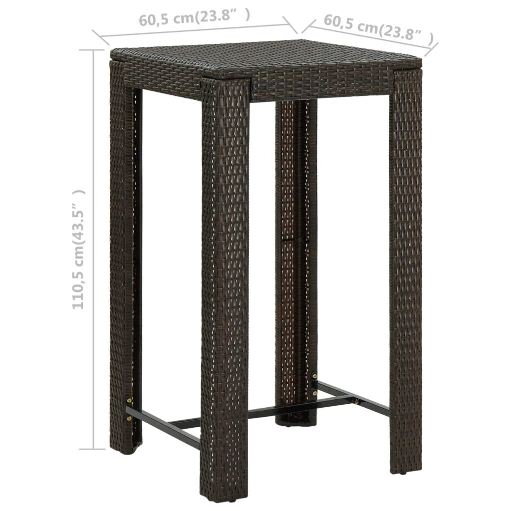 vidaXL Garden Bar Table Brown 60.5x60.5x110.5 cm Poly Rattan by vidaXL