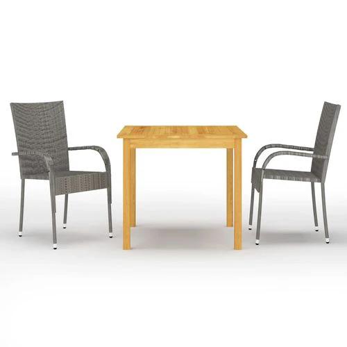 vidaXL 3 Piece Garden Dining Set with Solid Acacia Wood Table and Weather-Resistant Rattan Chairs for Outdoor Entertaining by vidaXL