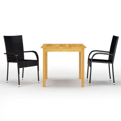 vidaXL vidaXL 3 Piece Garden Dining Set with Solid Acacia Wood Table and Weather-Resistant Rattan Chairs for Outdoor Entertaining - Garden Set