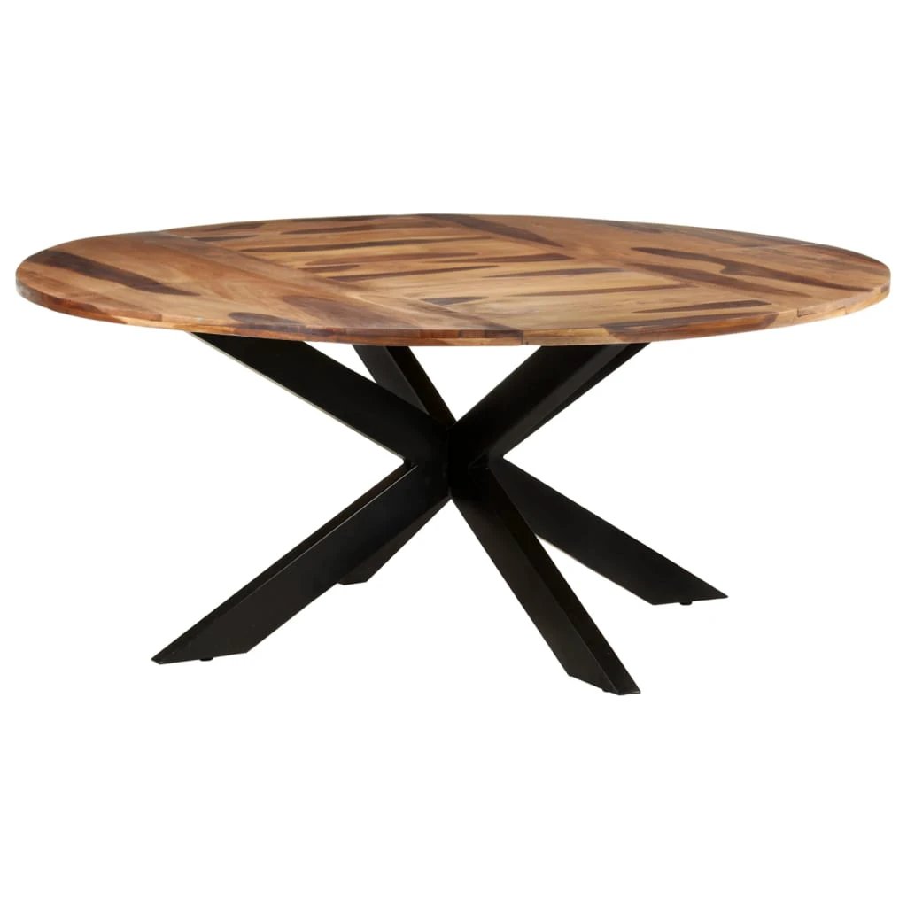 VidaXL Dining Table 160x90x75 cm Rough Mango Wood Powder Coated Steel Base for Family Dining by vidaXL