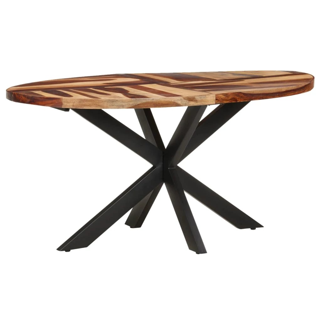 VidaXL Dining Table 160x90x75 cm Rough Mango Wood Powder Coated Steel Base for Family Dining by vidaXL