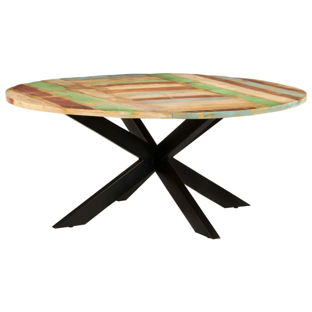 VidaXL Dining Table 160x90x75 cm Rough Mango Wood Powder Coated Steel Base for Family Dining by vidaXL