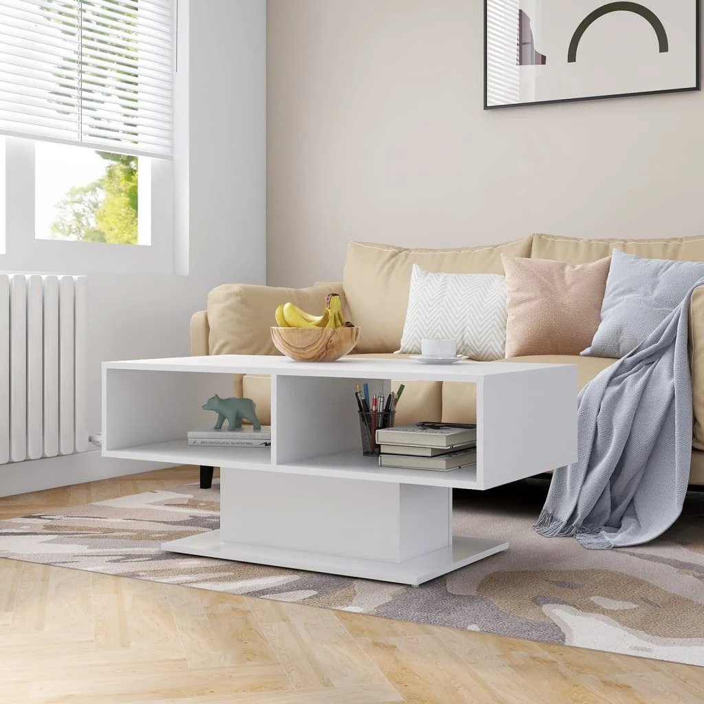vidaXL Coffee Table 103.5x50x44.5 cm White Engineered Wood With Storage Shelf For Living Room by vidaXL