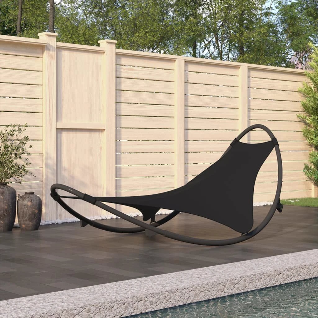 vidaXL vidaXL Rocking Sun Lounger with Wheels Steel & Textilene Fabric Black - Sun Lounger