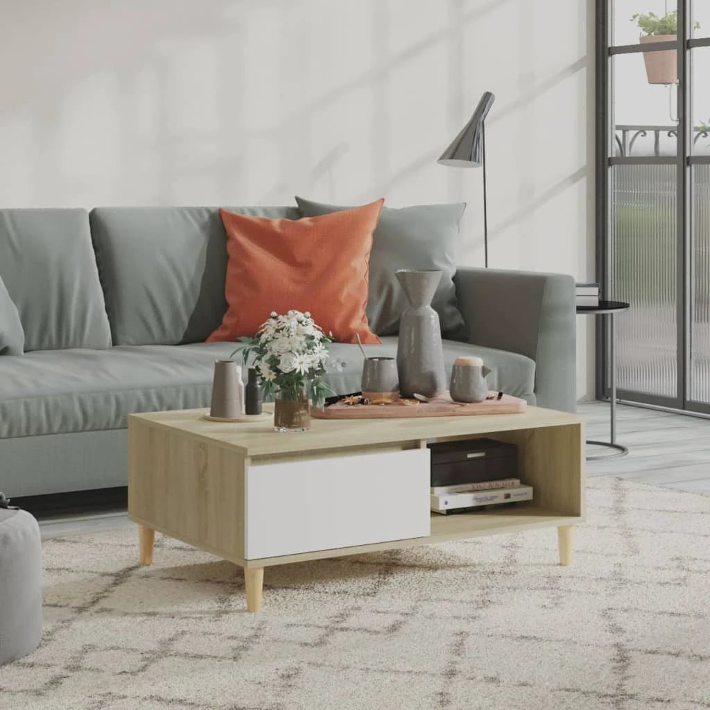 vidaXL Coffee Table 90x60x35 cm Smoked Oak Engineered Wood With Storage Shelf For Living Room by vidaXL