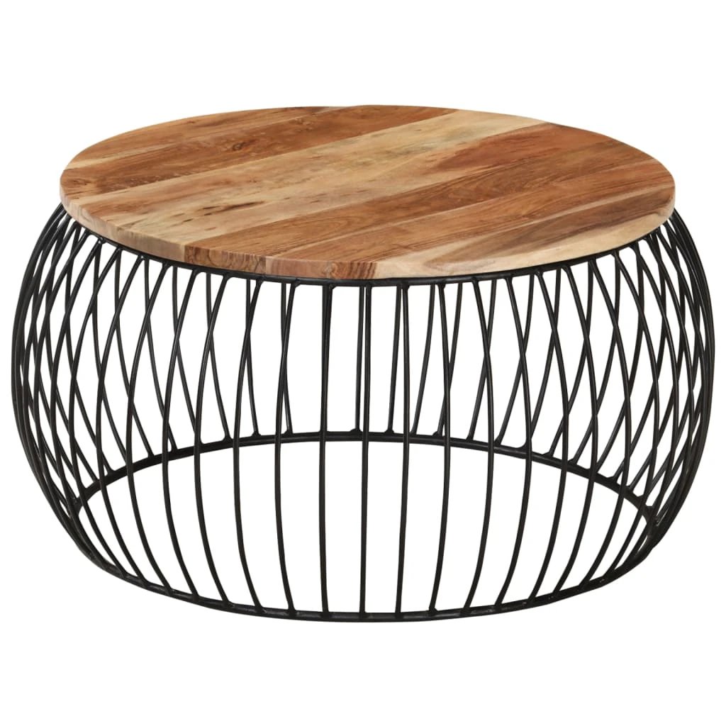vidaXL vidaXL Coffee Table Diameter 68 cm Rough Mango Wood Vintage Style Living Room Wrought Iron Base - Coffee Table