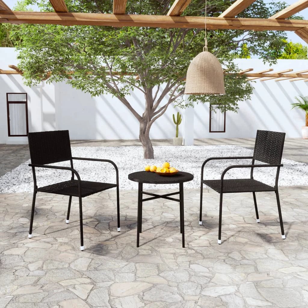 vidaXL 3 Piece Garden Dining Set Poly Rattan Black by vidaXL