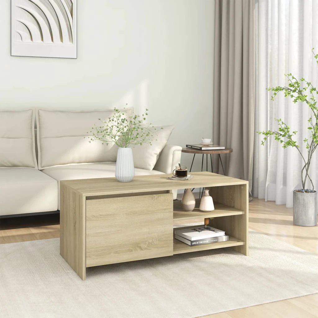 vidaXL Coffee Table 102x50x45 cm Engineered Wood With Smoked Oak Finish And Storage For Living Room by vidaXL