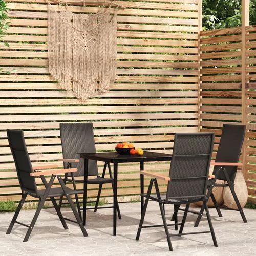 vidaXL vidaXL 5 Piece Garden Dining Set Black and Brown Poly Rattan - Garden Set