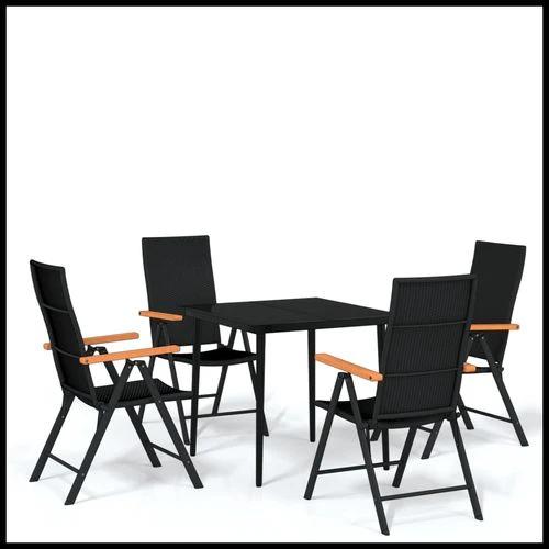 vidaXL vidaXL 5 Piece Garden Dining Set Black and Brown Poly Rattan - Garden Set