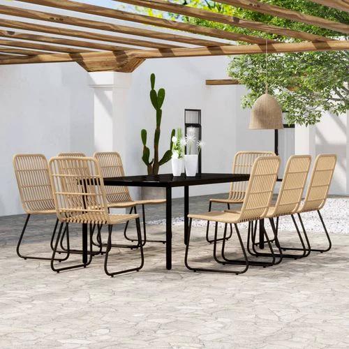 vidaXL 3 Piece Garden Dining Set Oak with Sturdy Steel Frame and Easy Clean Glass Top for Outdoor Entertaining by vidaXL