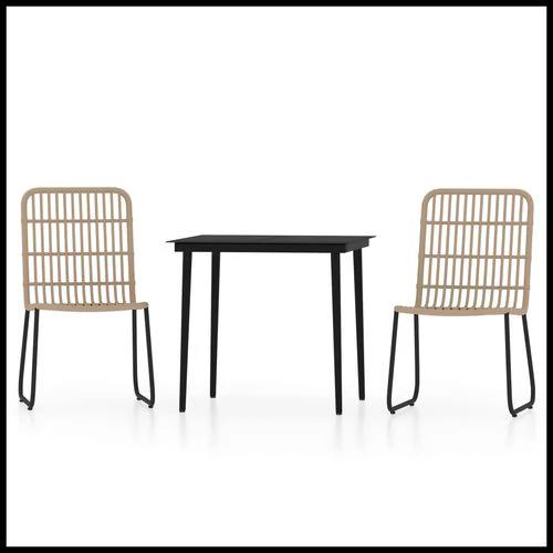 vidaXL vidaXL 3 Piece Garden Dining Set with Sturdy Steel Frame and Easy Clean Glass Top for Outdoor Entertaining - Garden Set