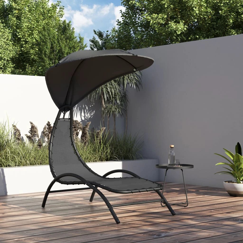 vidaXL Sun Lounger with Canopy Cream 167x80x195 cm Fabric and Steel by vidaXL