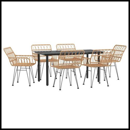 vidaXL 7 Piece Garden Dining Set with Weather Resistant Poly Rattan for Outdoor Entertaining by vidaXL