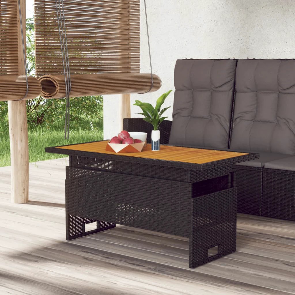 vidaXL Garden Table Black 100x50x43/63 cm Solid Wood Acacia&Poly Rattan by vidaXL