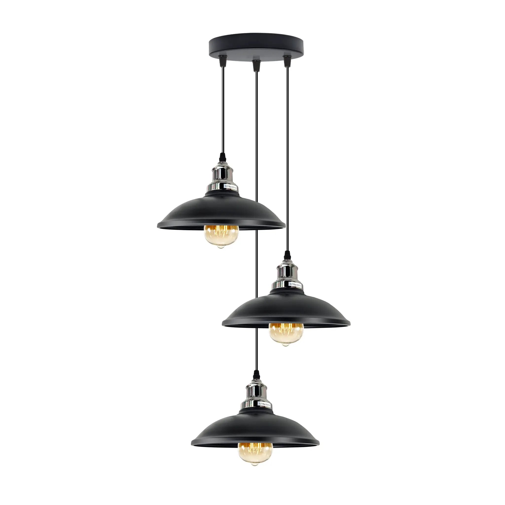Un-branded 3 Head Vintage Industrial E27 Ceiling Hanging Light Shade Metal Pendant Lamp - Pendant Lights