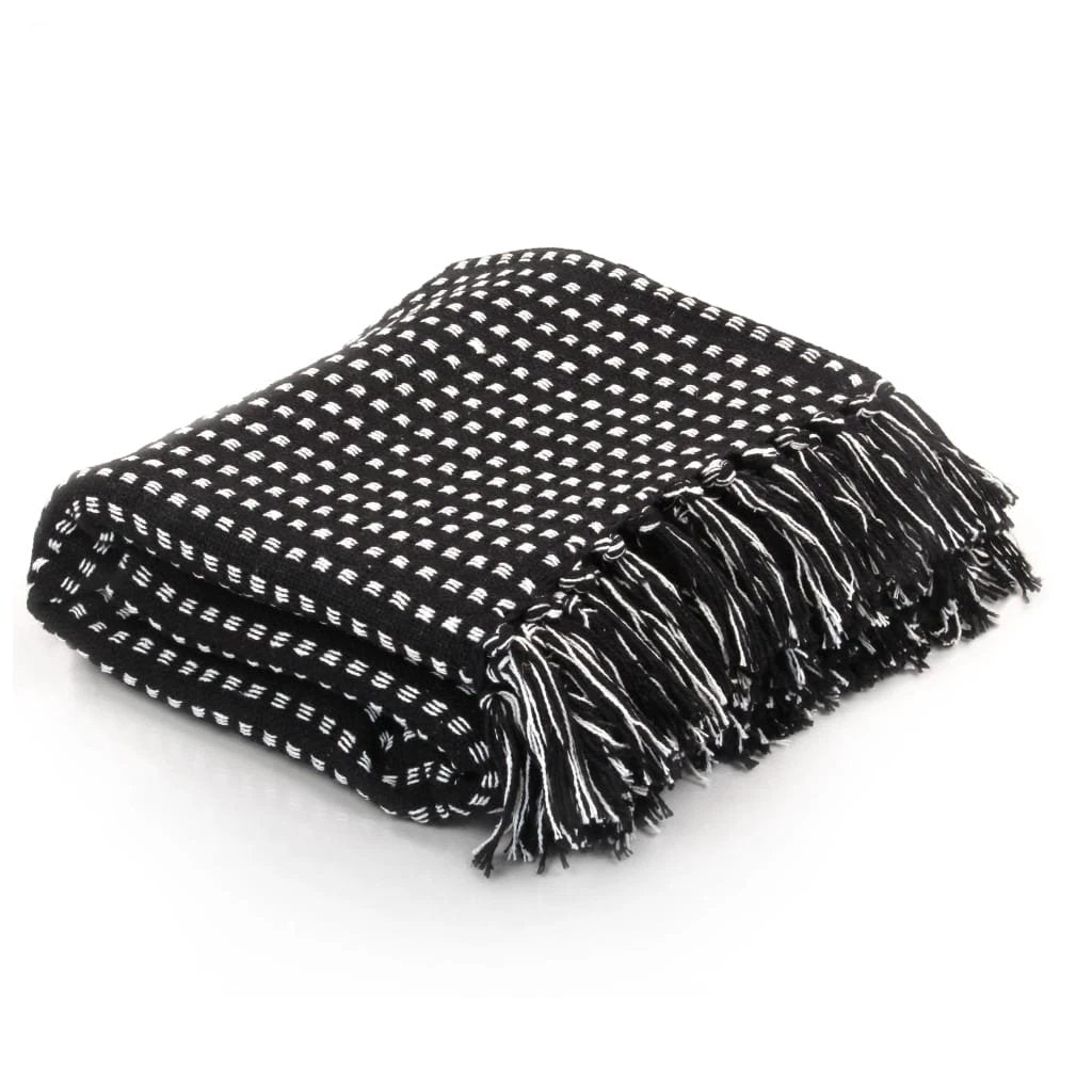 vidaXL vidaXL Cotton Throw Blanket 125x150 cm Grey with Tassels - Blankets Throws