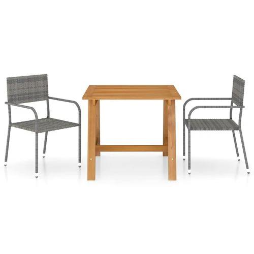 vidaXL 3 Piece Garden Dining Set with Solid Acacia Wood Table and Weather-Resistant Rattan Chairs for Outdoor Entertaining by vidaXL