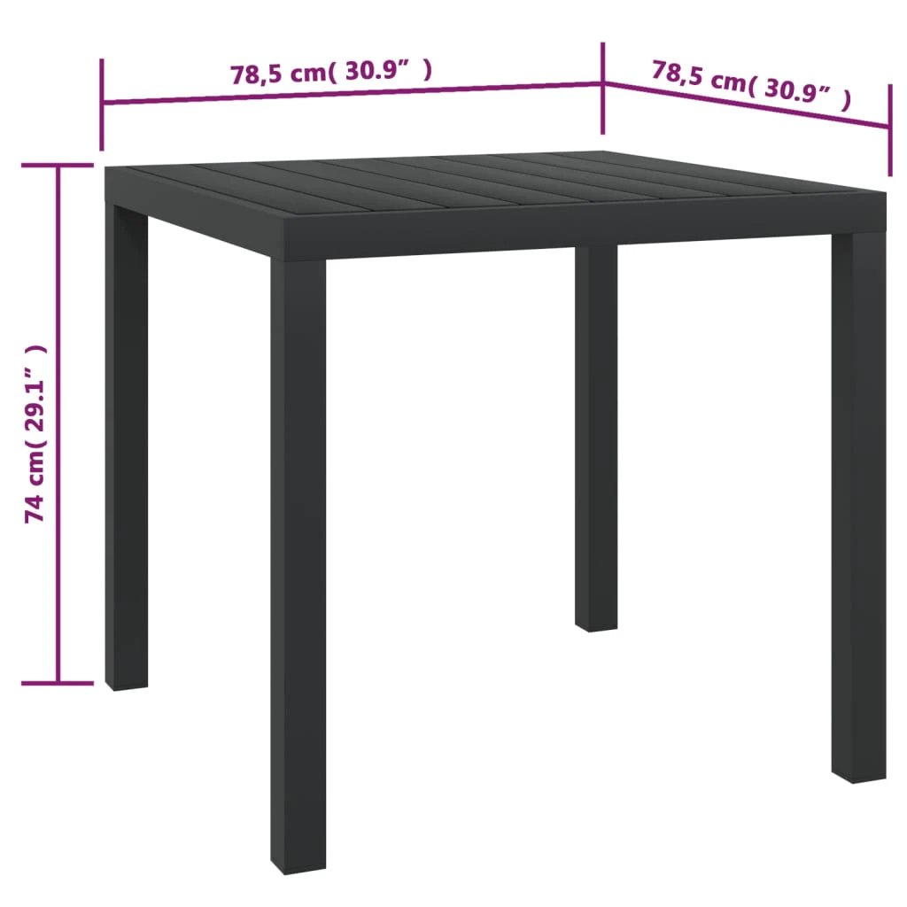 vidaXL Garden Table Black 80x80x74 cm Aluminium and WPC by vidaXL