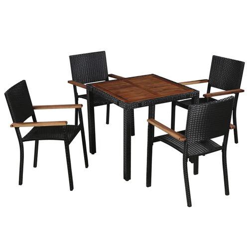 vidaXL vidaXL 5 Piece Outdoor Dining Set Poly Rattan and Acacia Wood Black - Garden Set