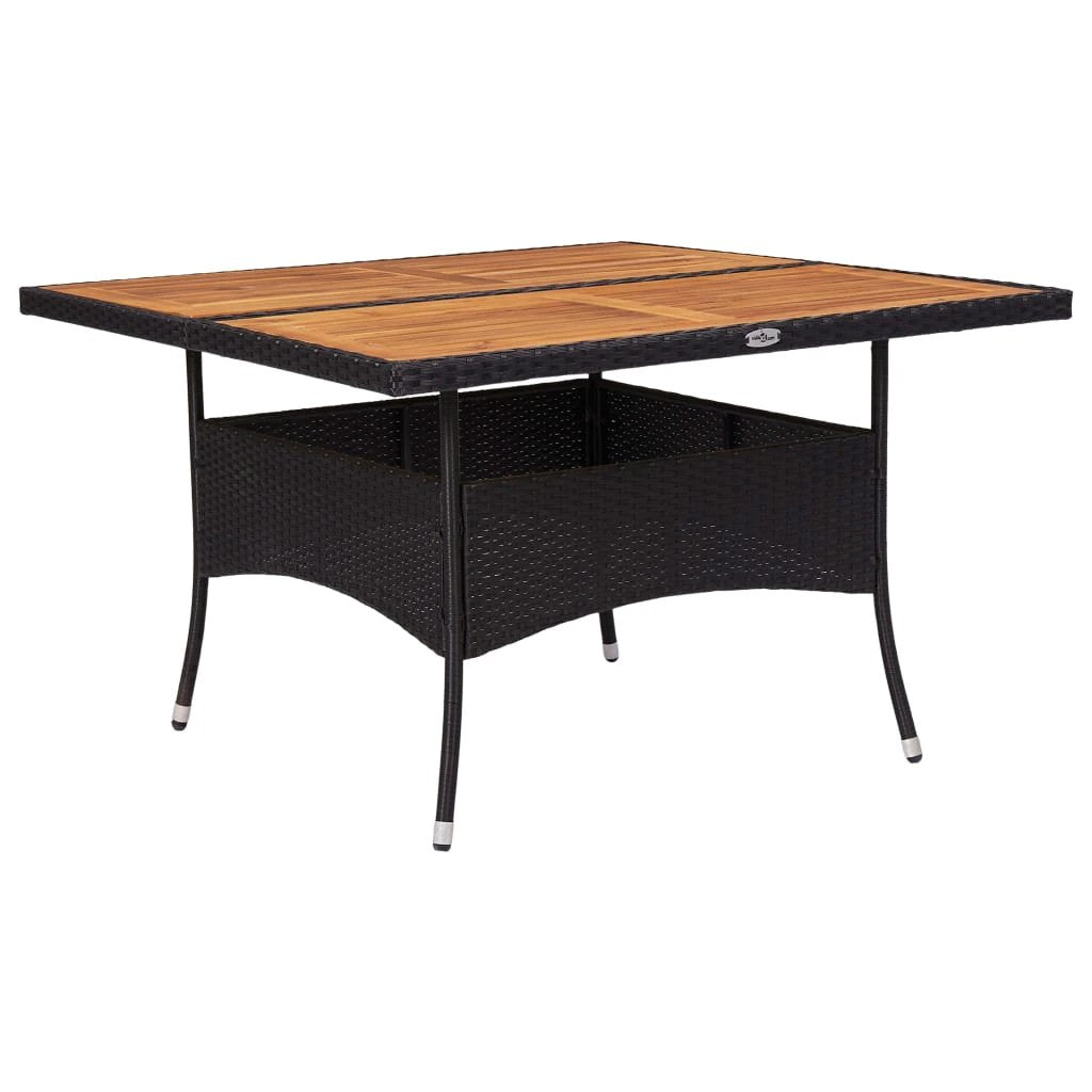 vidaXL Outdoor Dining Table Black Poly Rattan and Solid Acacia Wood by vidaXL