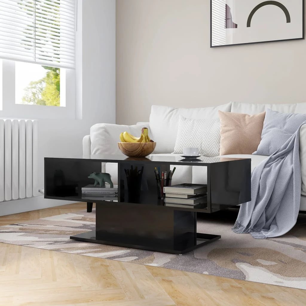 vidaXL Coffee Table 103.5x50x44.5 cm White Engineered Wood With Storage Shelf For Living Room by vidaXL