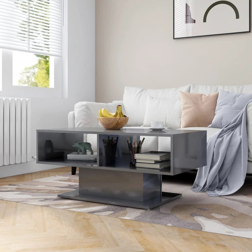 vidaXL Coffee Table 103.5x50x44.5 cm White Engineered Wood With Storage Shelf For Living Room by vidaXL