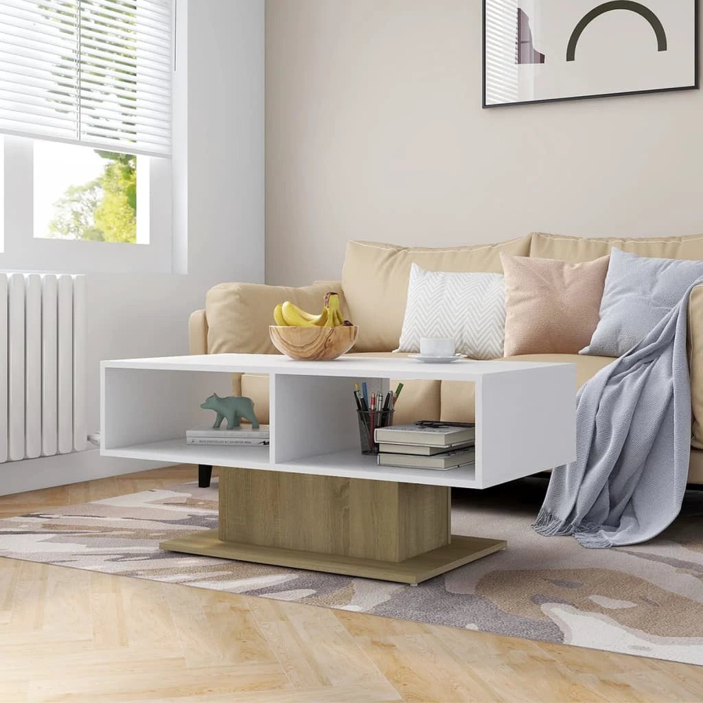 vidaXL Coffee Table 103.5x50x44.5 cm White Engineered Wood With Storage Shelf For Living Room by vidaXL