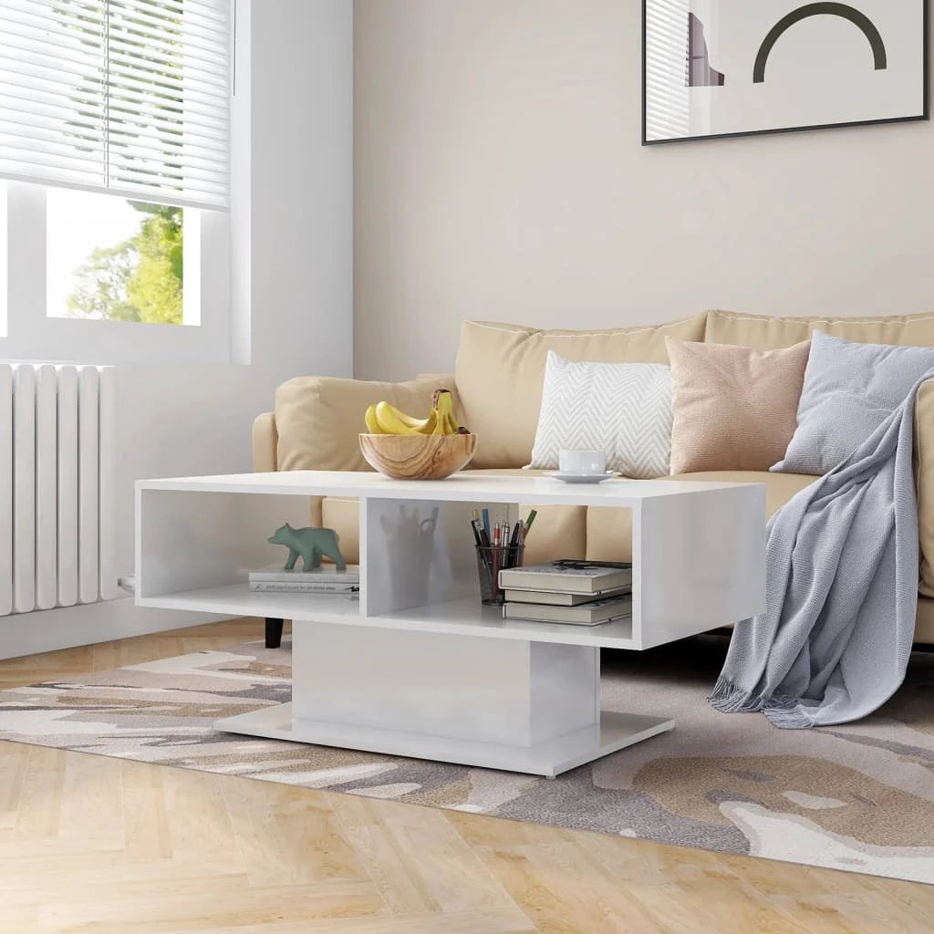 vidaXL Coffee Table 103.5x50x44.5 cm White Engineered Wood With Storage Shelf For Living Room by vidaXL