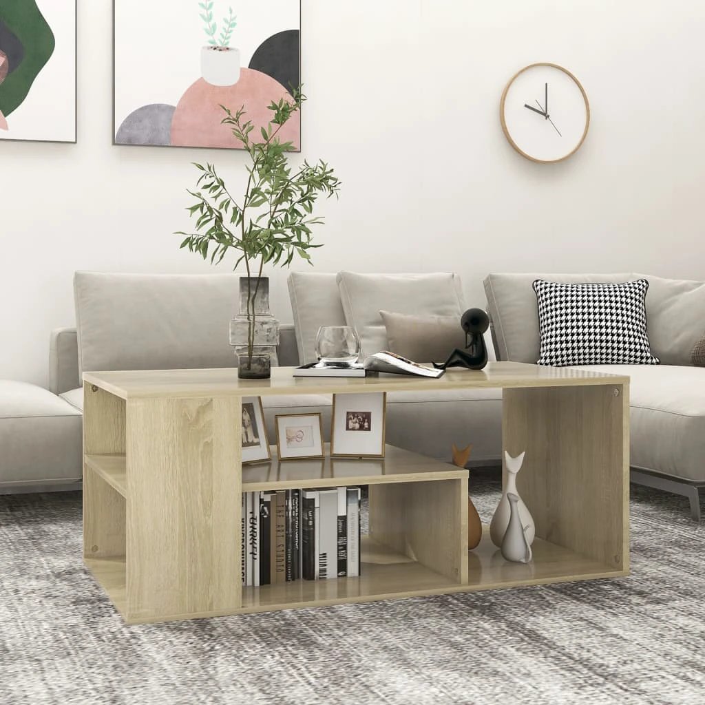 VidaXL Coffee Table 100x50x40 cm Engineered Wood Smoked Oak Open Shelf Living Room by vidaXL