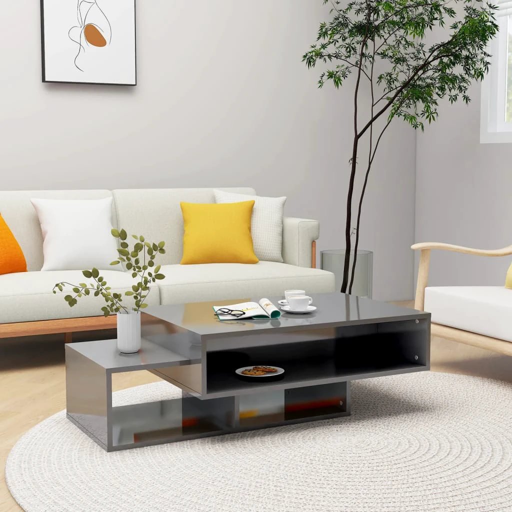 vidaXL VidaXL Coffee Table 105x55x32 cm Smoked Oak Engineered Wood With Three Storage Compartments Living Room And Office - Coffee Table