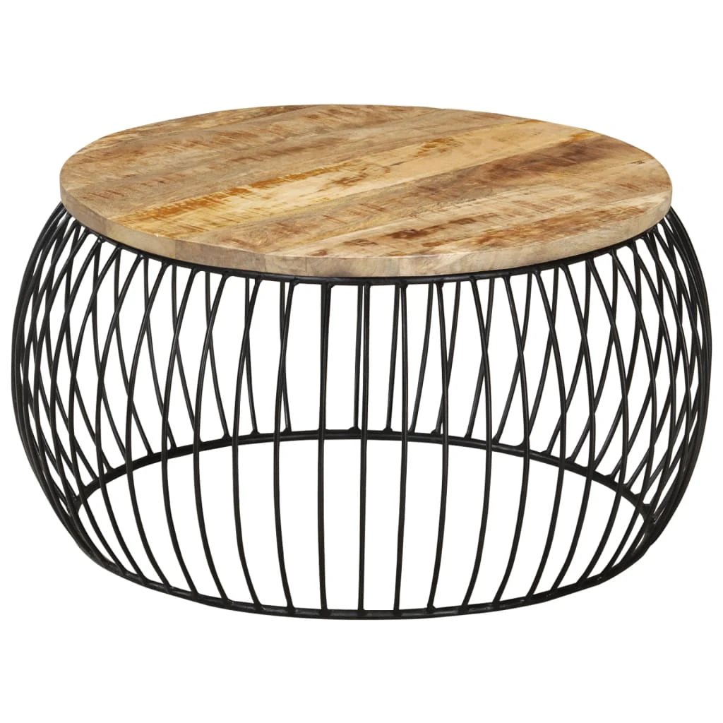 vidaXL vidaXL Coffee Table Diameter 68 cm Rough Mango Wood Vintage Style Living Room Wrought Iron Base - Coffee Table