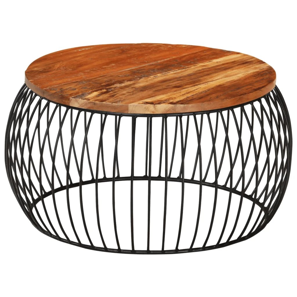 vidaXL vidaXL Coffee Table Diameter 68 cm Rough Mango Wood Vintage Style Living Room Wrought Iron Base - Coffee Table