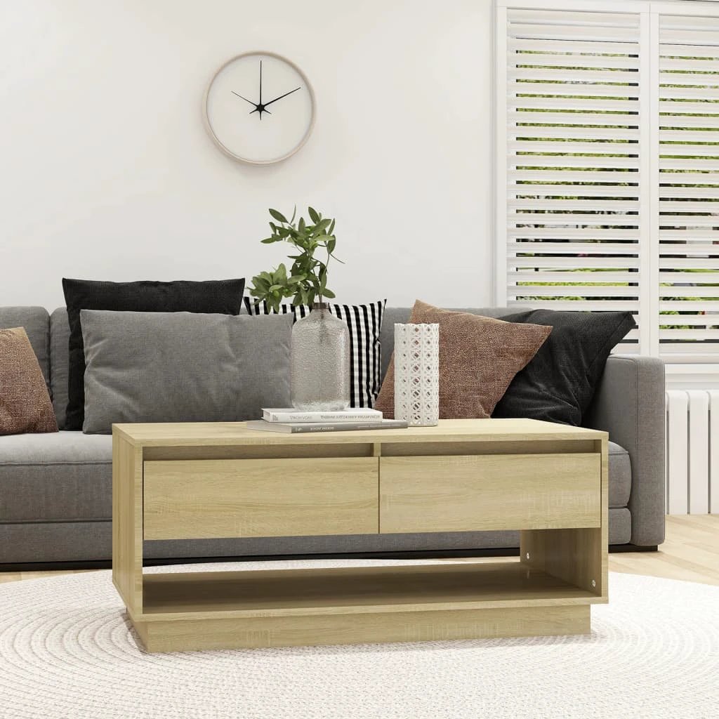 vidaXL VidaXL Coffee Table 102.5x55x44 Cm Engineered Wood Smoked Oak With Drawers For Living Room - Coffee Table