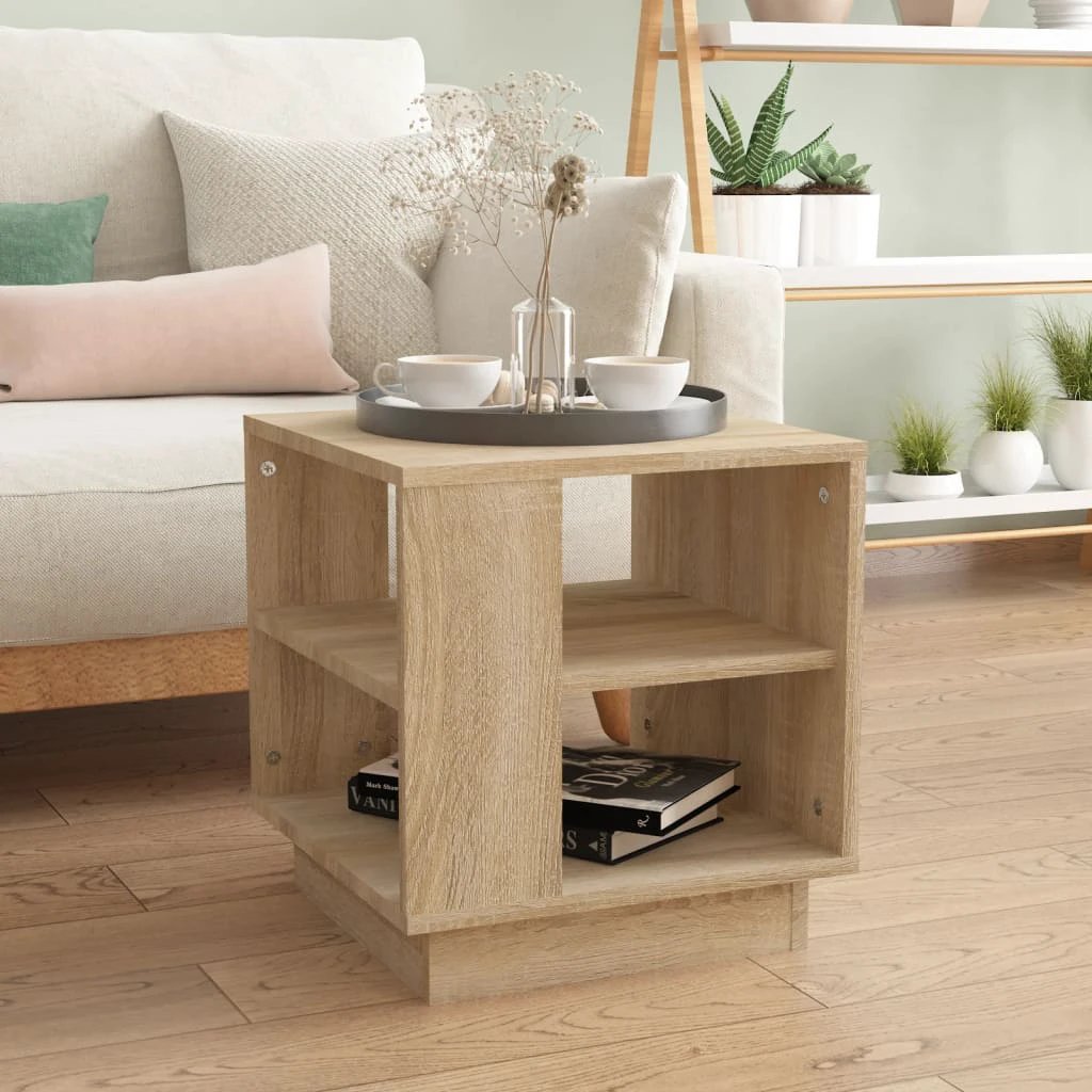 VidaXL Coffee Table 40X40X43 Cm Smoked Oak Engineered Wood With 2 Shelves For Living Room by vidaXL