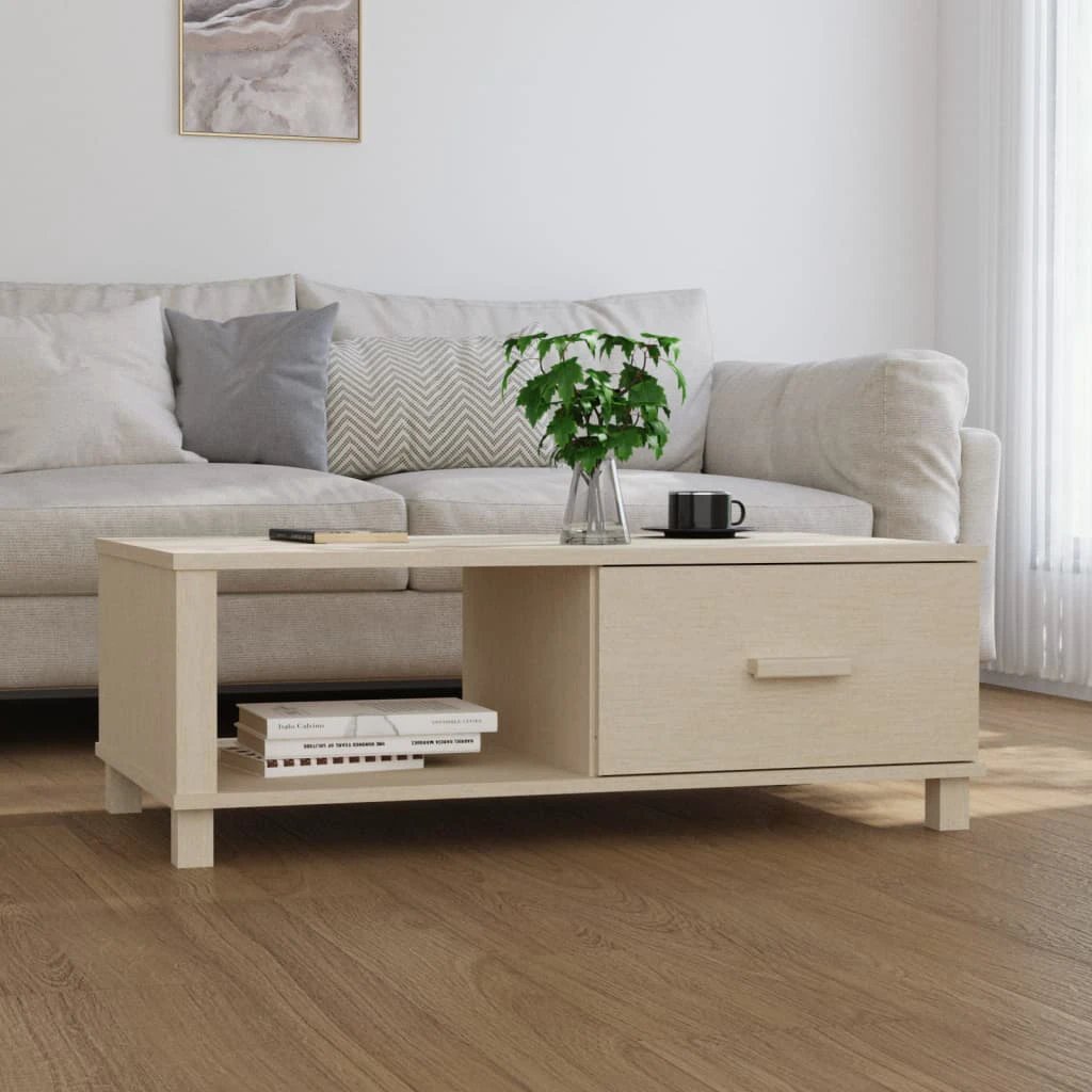 VidaXL Coffee Table 100x55x35 Solid Pine Drawer by vidaXL