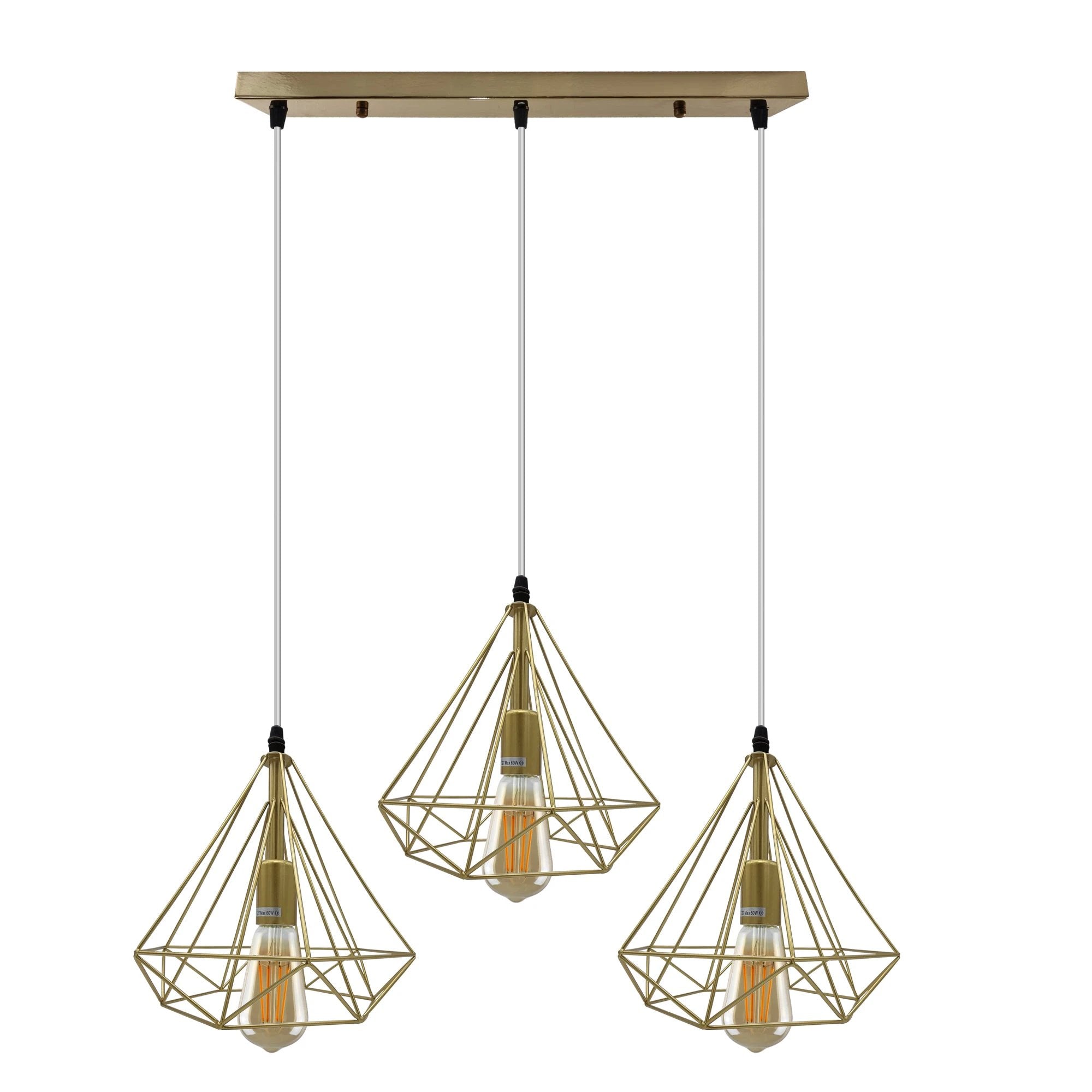 Gold Vintage Industrial Pendant Light Triple Cage E27 Geometric Wire Finish for Home Decor by Un-branded